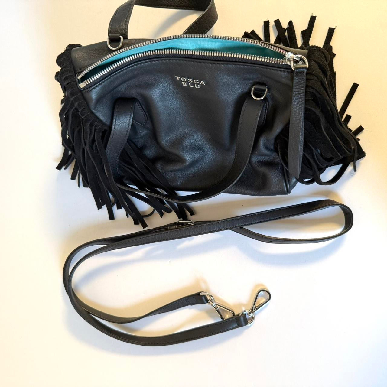 Small Black Leather Fringe Bag
