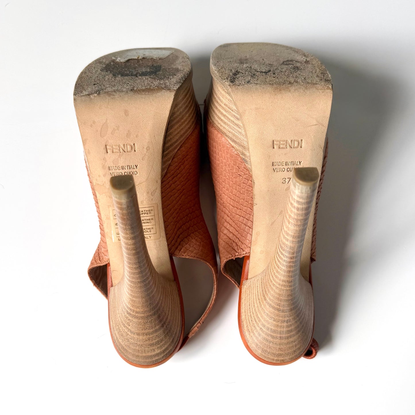 Vintage Fendi Snakeskin Peep Toe Platform Slingback Heels FF Logo Y2K