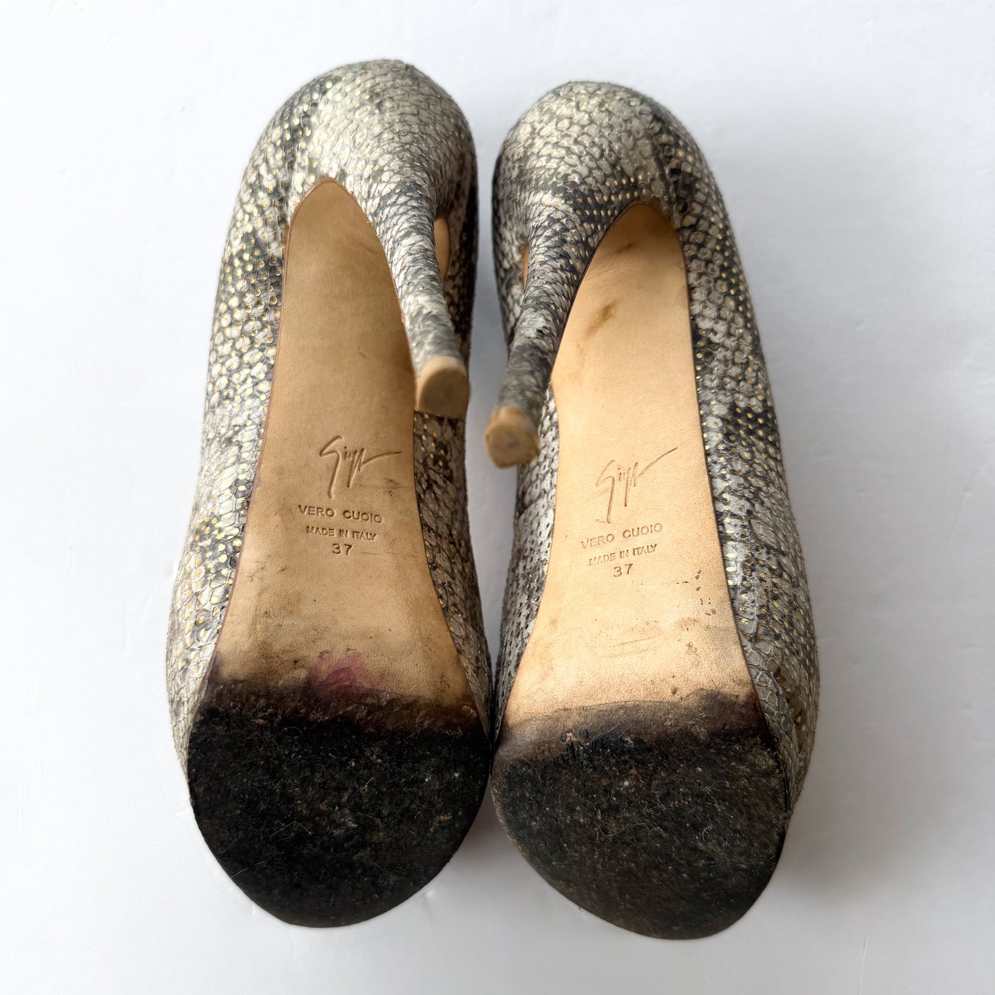 Giuseppe Zanotti Python Print Platform Peep Toe Heels (37)