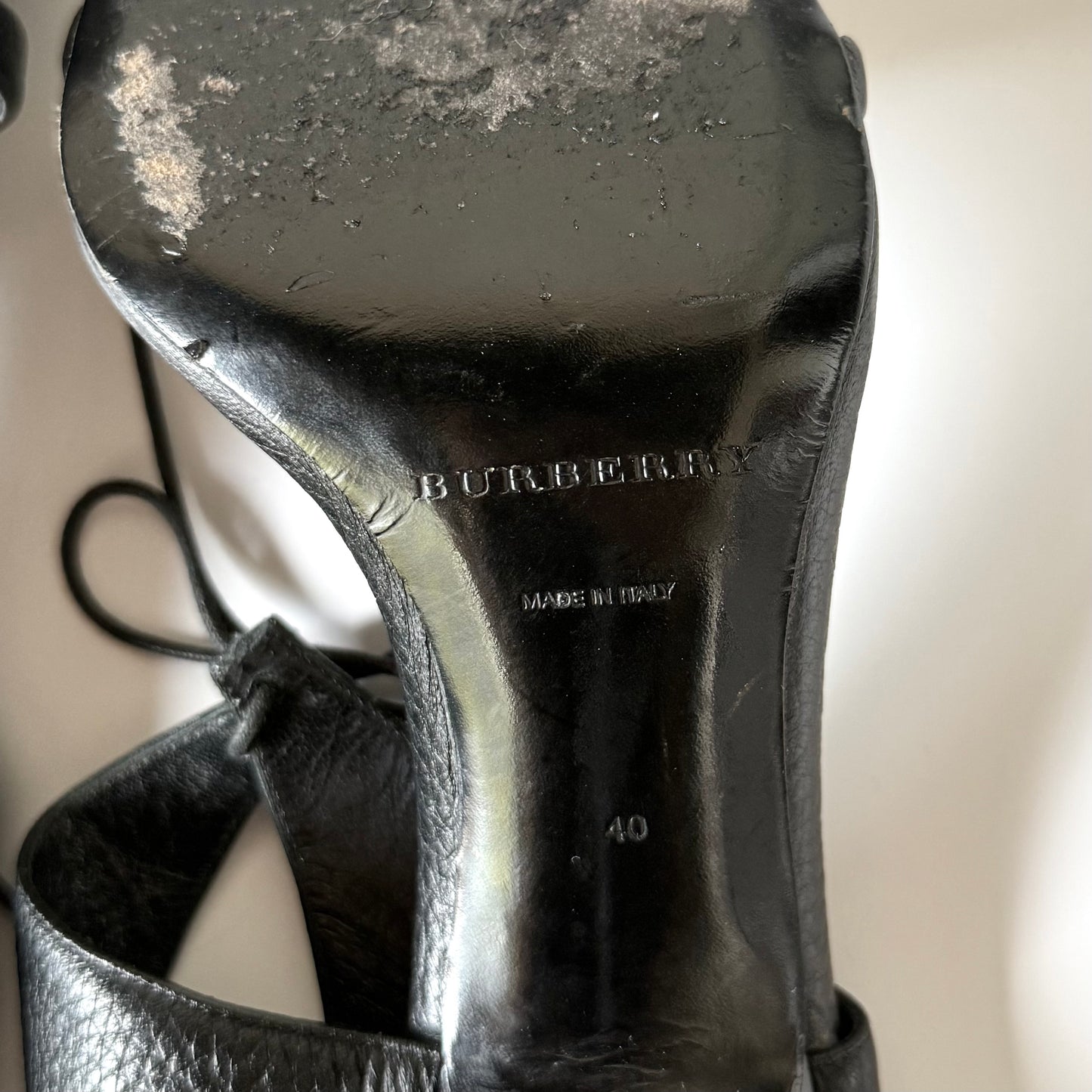 Burberry Black Leather Lace-Up Tie Sandal Heels (40)