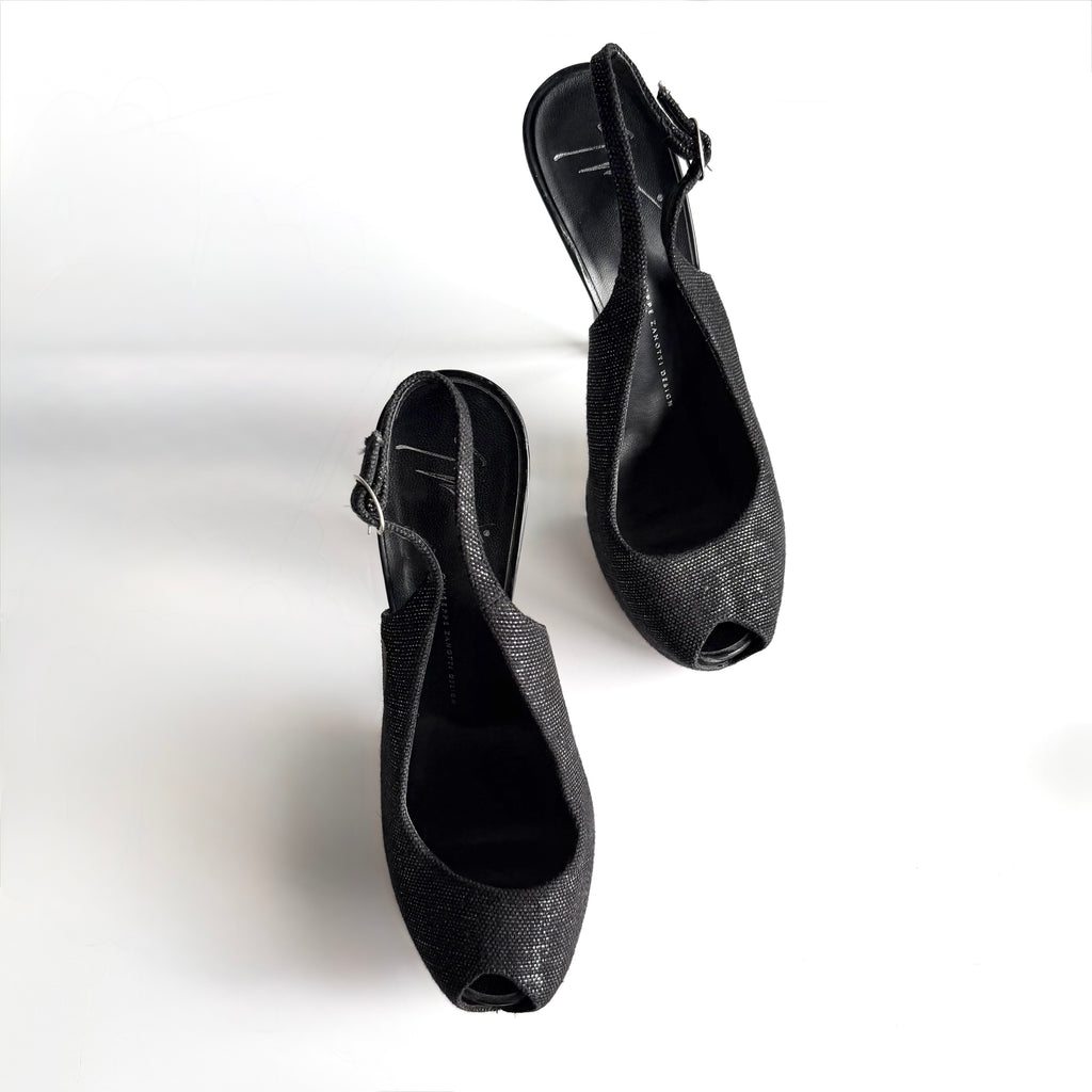 Giuseppe Zanotti Black Platform Peep Toe Slingback Heels (39.5)