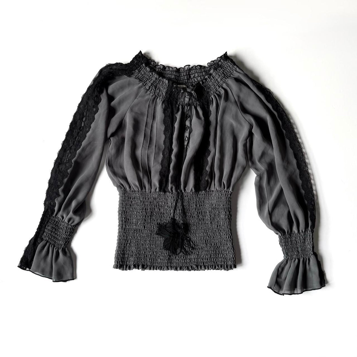 Vintage Arden B Gray Lace Smocked Corset Blouse