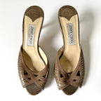 Vintage Jimmy Choo Brown Embossed Leather Mule Heels (36)