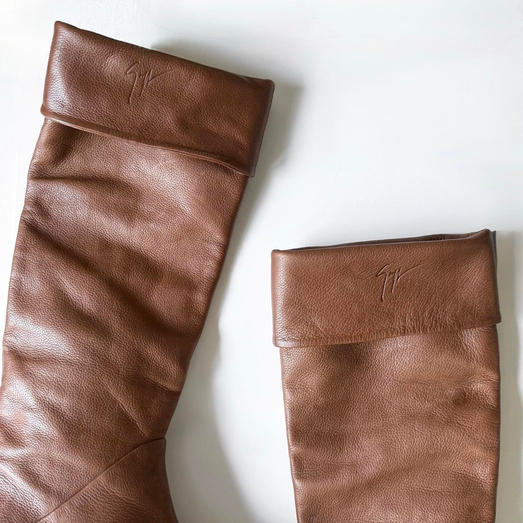 Vintage Giuseppe Zanotti Brown Leather Fold-over Riding Boots (9)
