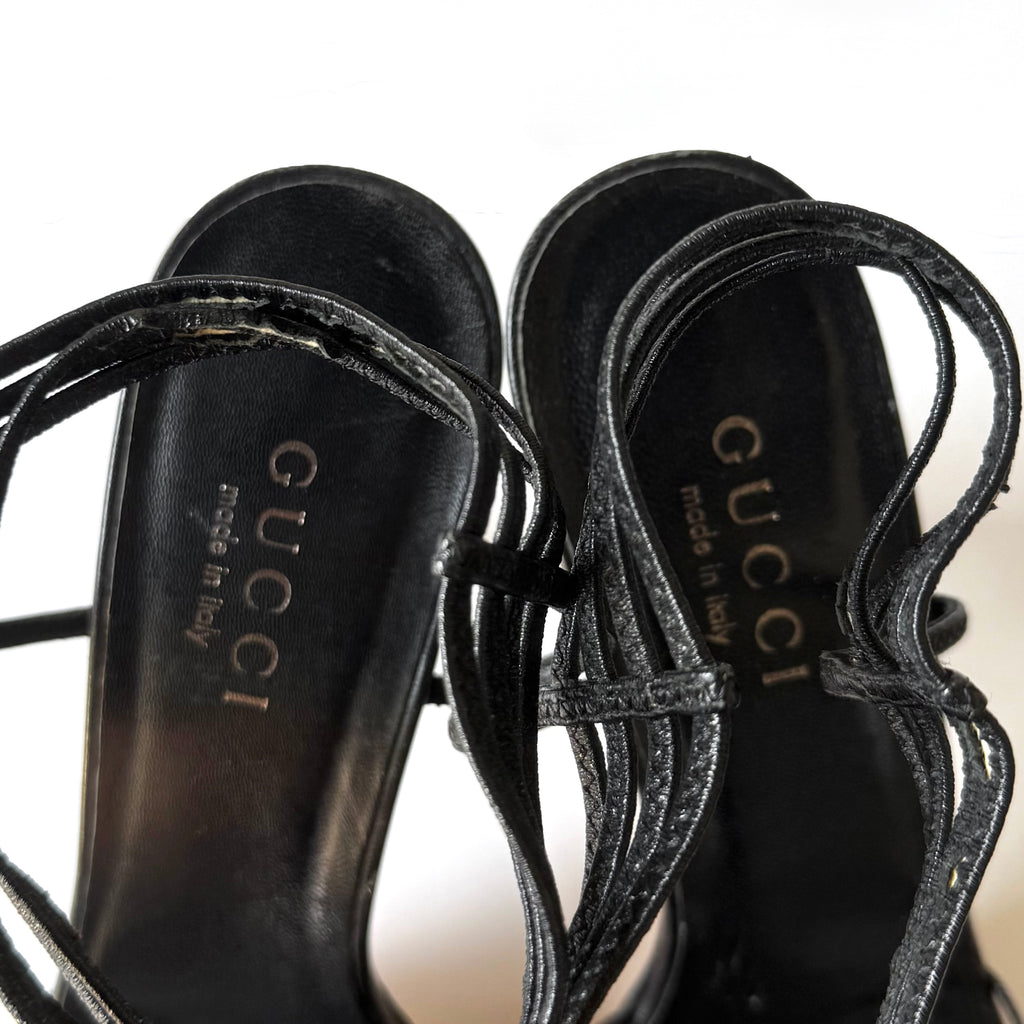 Vintage Gucci Black Strappy Leather Heels (8.5)