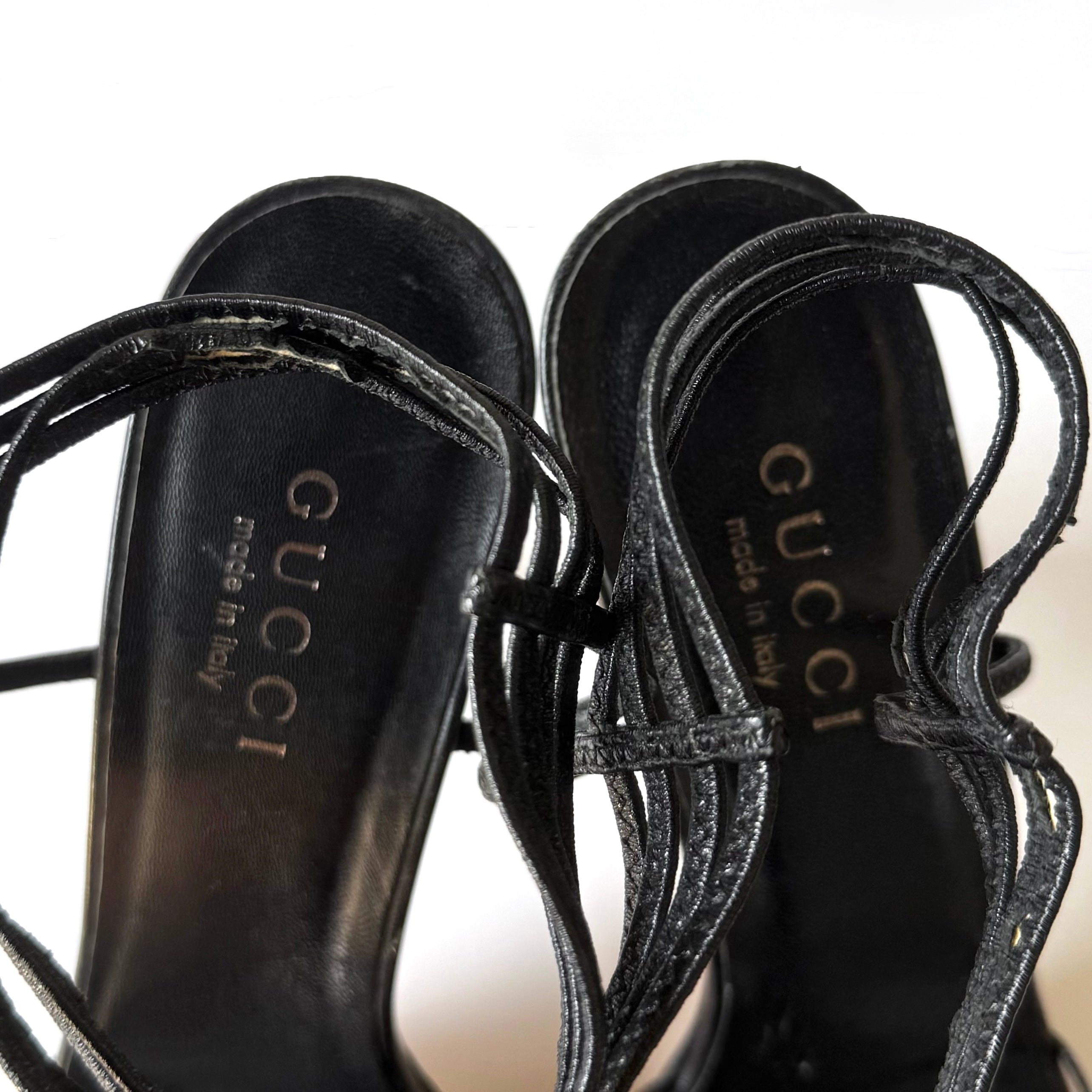 Vintage Gucci Black Strappy Leather Heels (8.5)