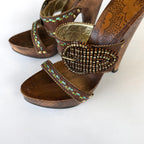 Vintage Giuseppe Zanotti Embellished Wooden Sandal Heels (6.5)