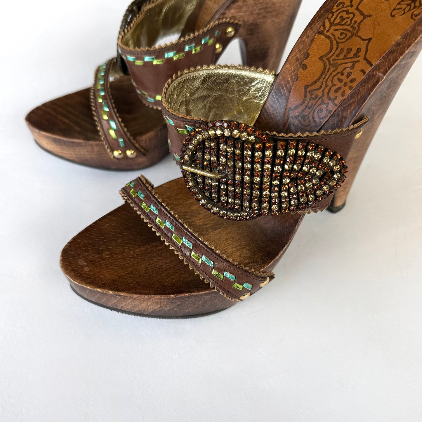 Vintage Giuseppe Zanotti Embellished Wooden Sandal Heels (6.5)