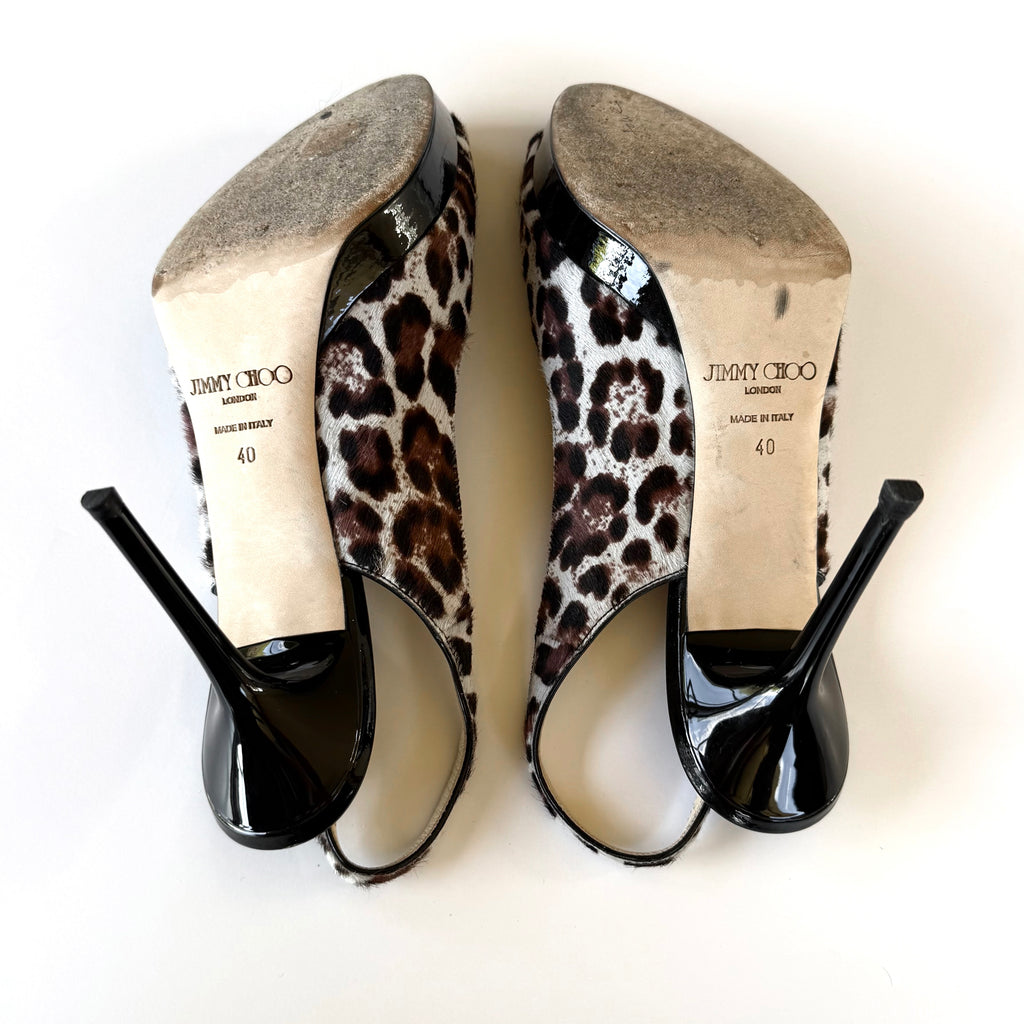 Jimmy Choo Leopard Print Pony Hair Slingback Heels