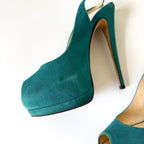 Giuseppe Zanotti Teal Suede Slingback Platform Heels (37)