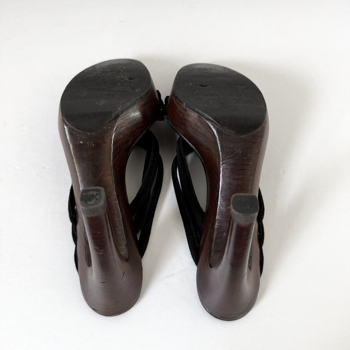 Vintage Yves Saint Laurent Black Strappy Platform Heels (36)