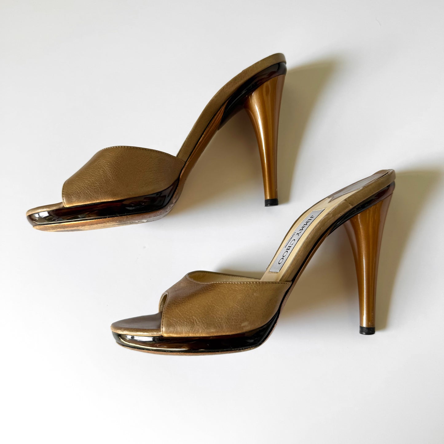 Vintage Jimmy Choo Gold Leather Sandal Heel (37)