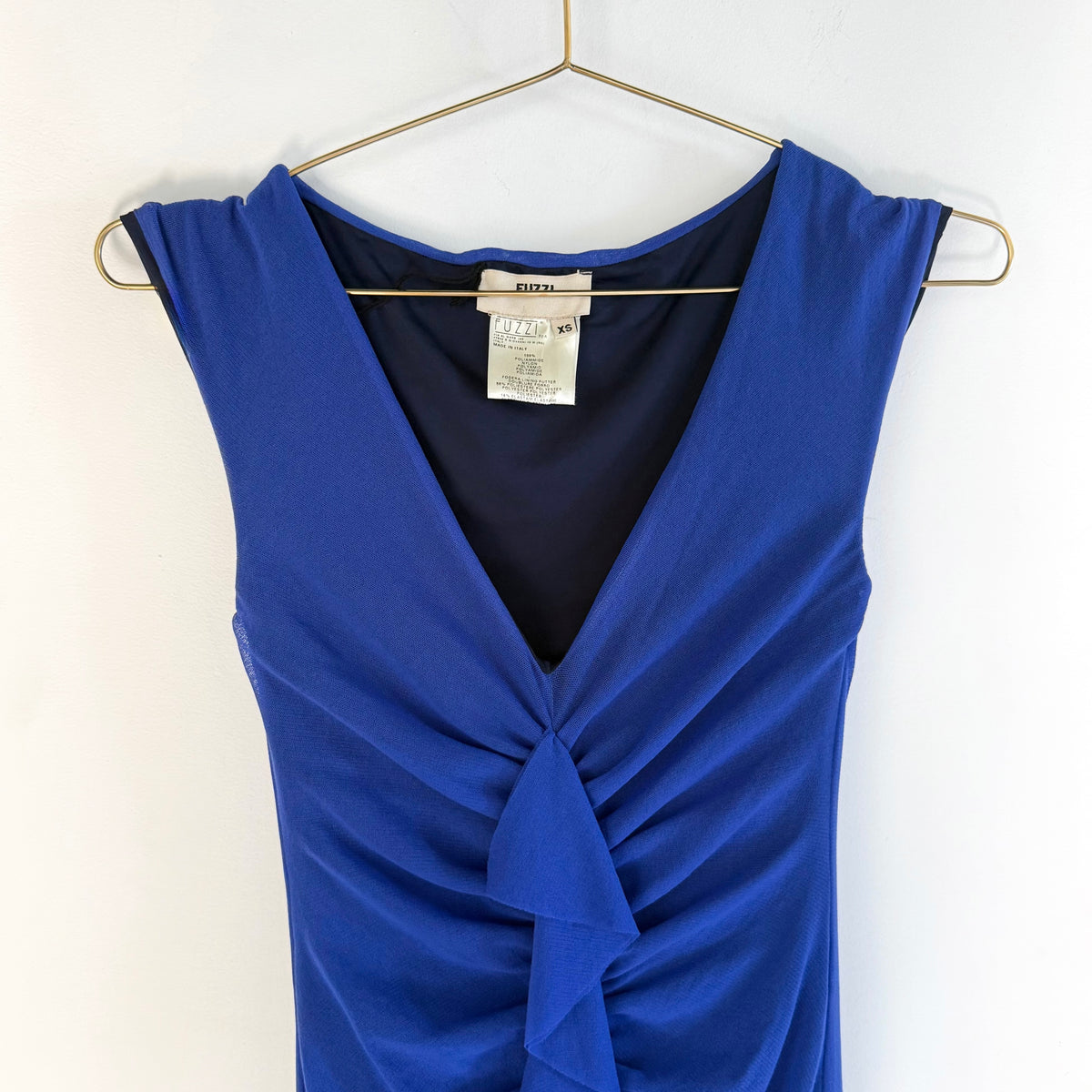 Vintage Fuzzi Ruched Ruffle Mesh Midi Dress Y2K Made in Italy