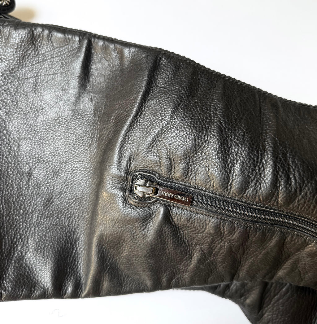 Vintage Jimmy Choo Black Leather Knee High Boots (37.5)