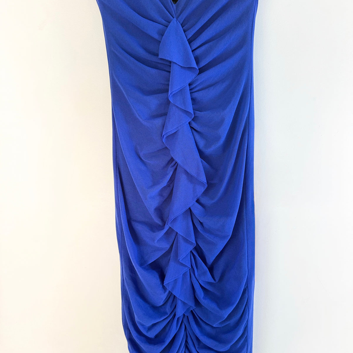 Vintage Fuzzi Ruched Ruffle Mesh Midi Dress Y2K Made in Italy