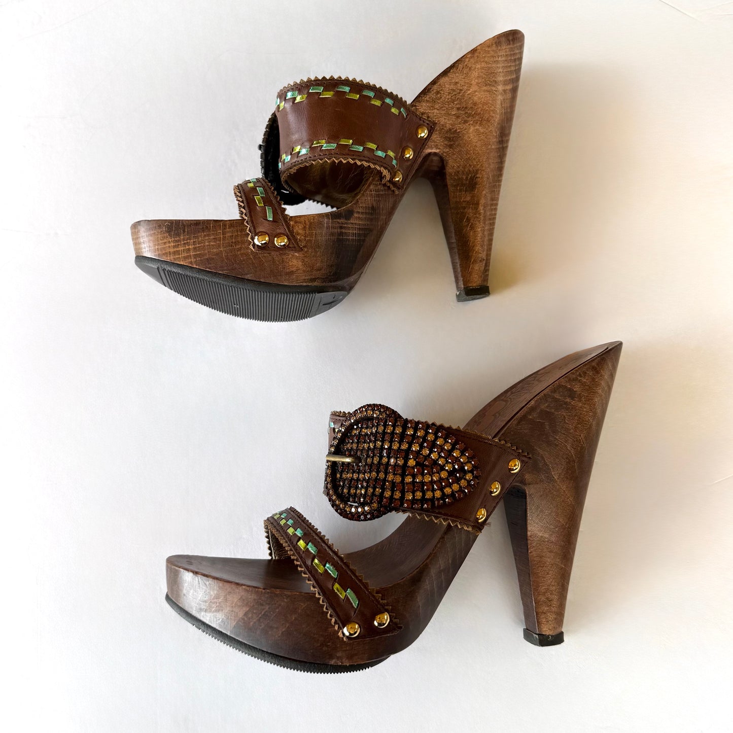 Vintage Giuseppe Zanotti Embellished Wooden Sandal Heels (6.5)
