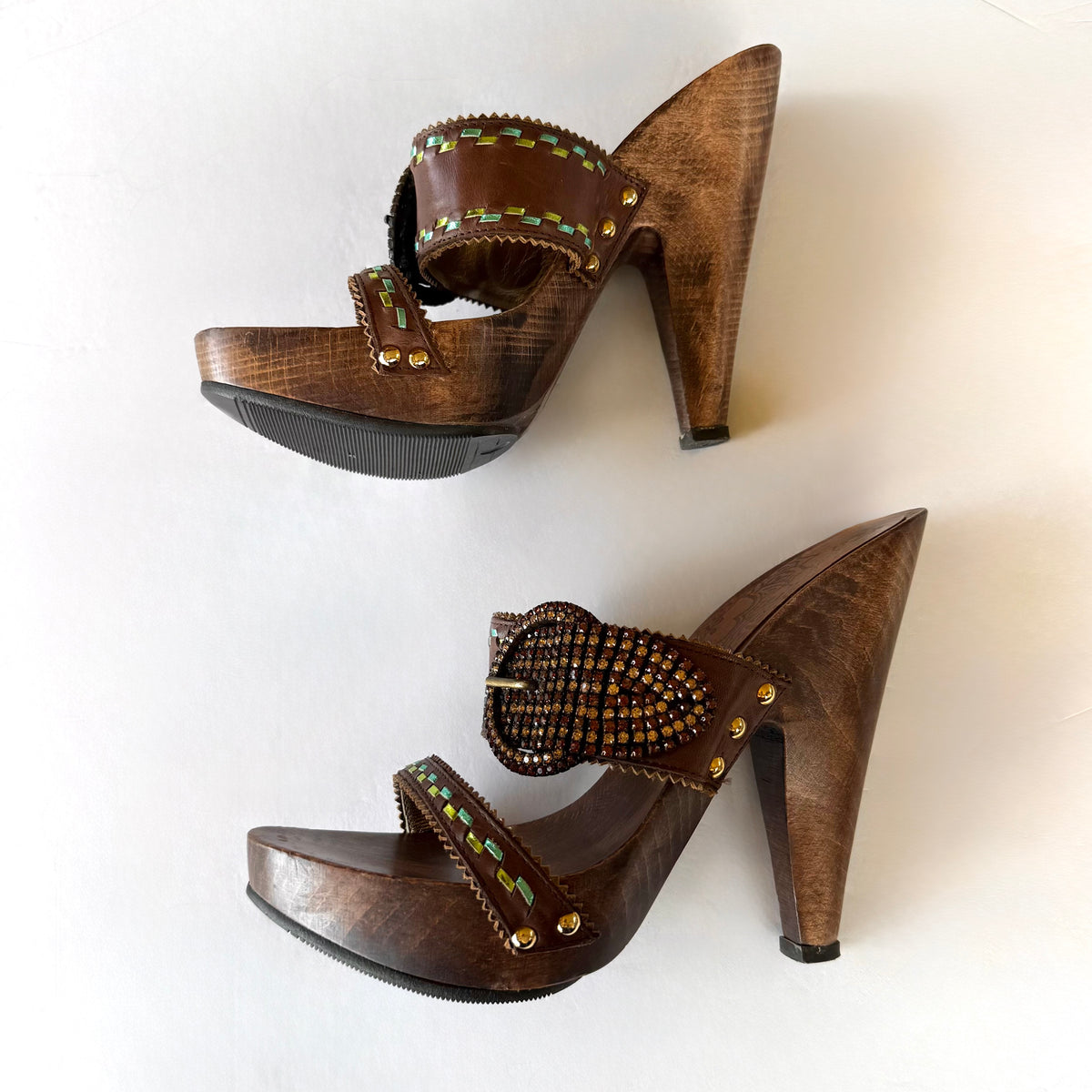 Vintage Giuseppe Zanotti Embellished Wooden Sandal Heels (6.5)