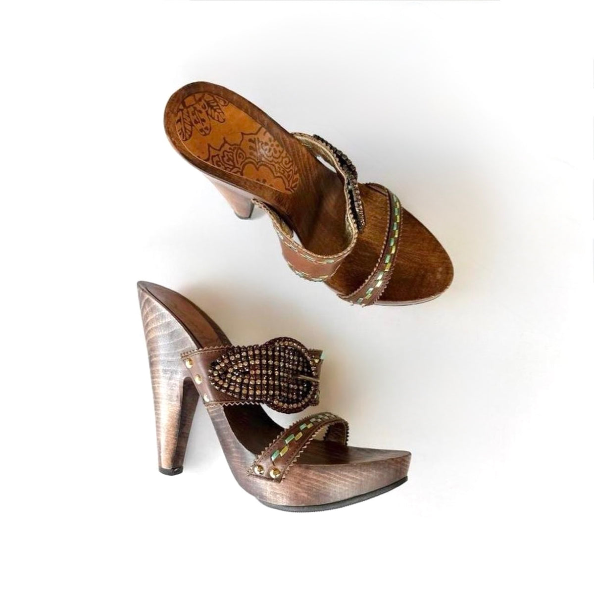 Vintage Giuseppe Zanotti Embellished Wooden Sandal Heels (6.5)