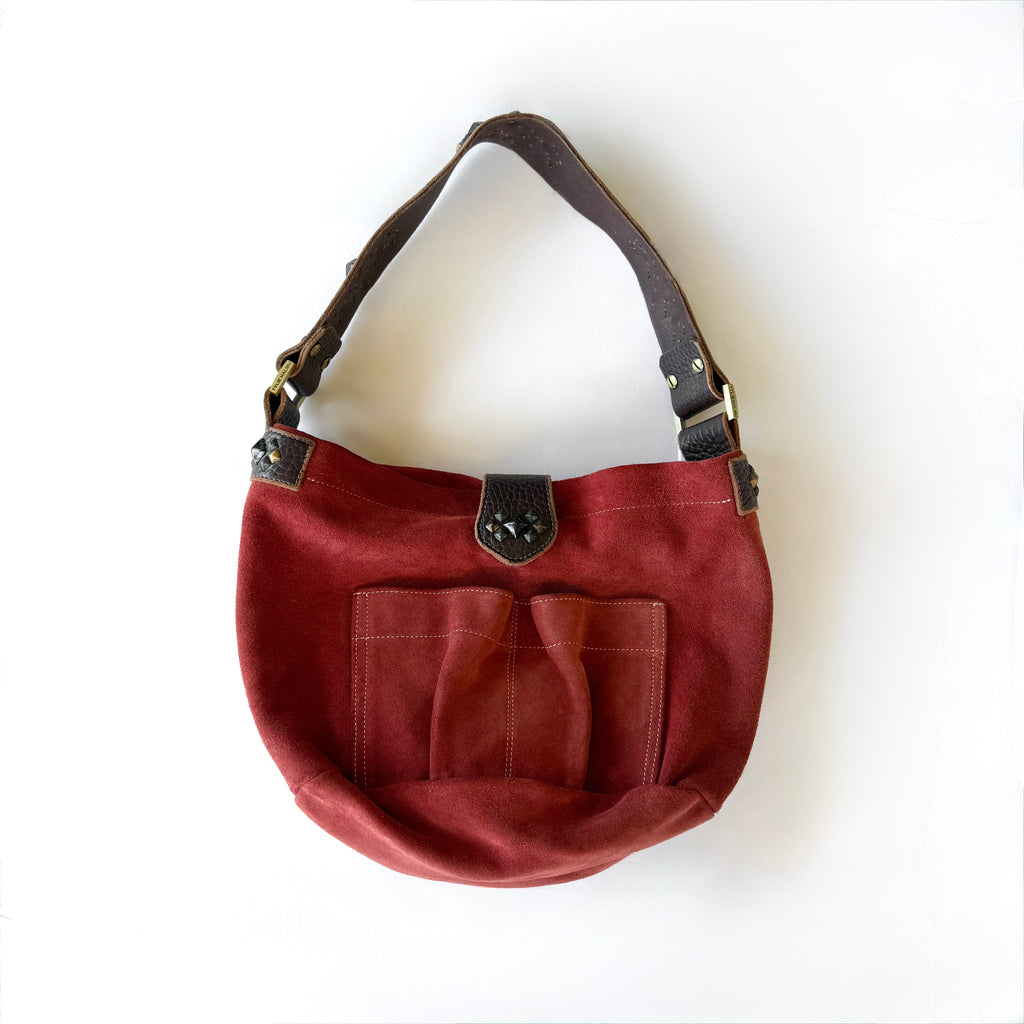 Vintage Tylie Malibu Red Suede Studded Hobo Bag