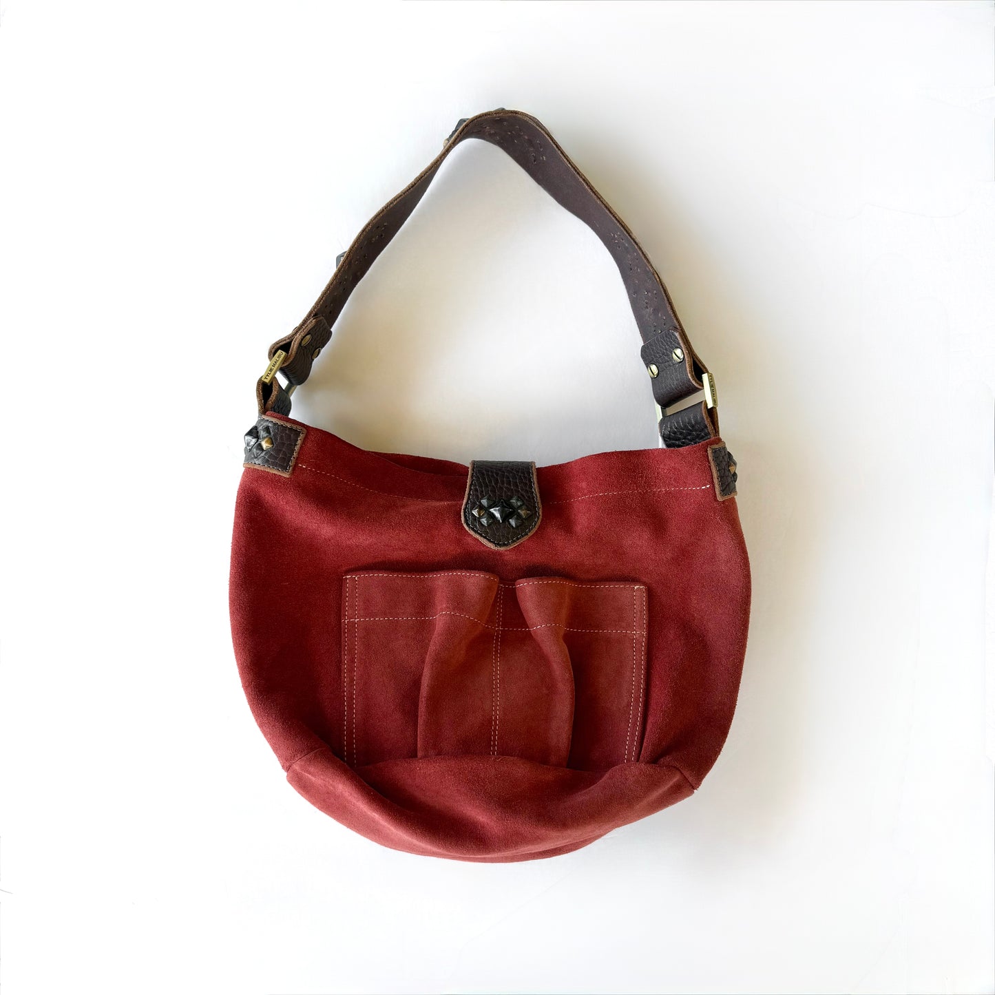 Vintage Tylie Malibu Red Suede Studded Hobo Bag