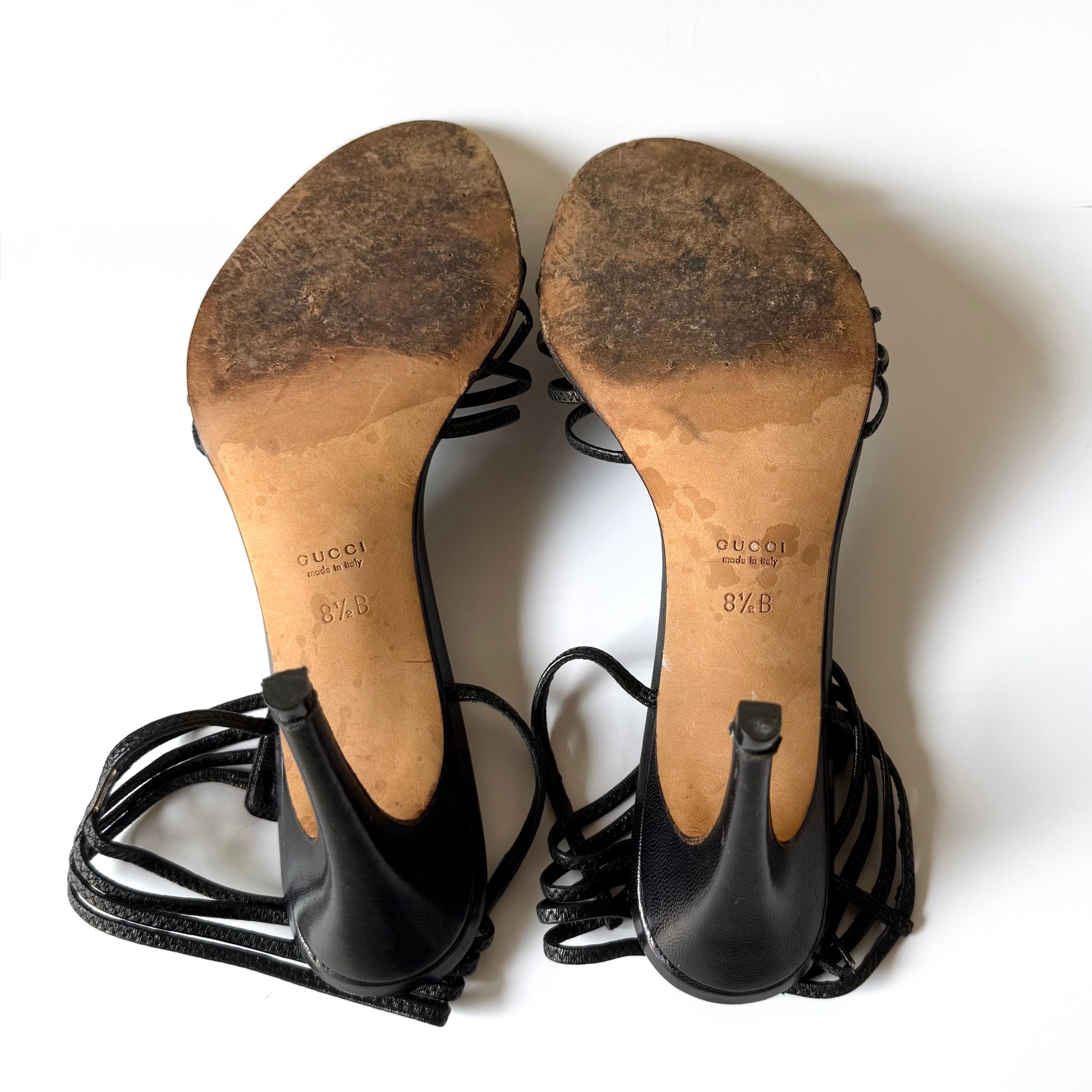 Vintage Gucci Black Strappy Leather Heels (8.5)