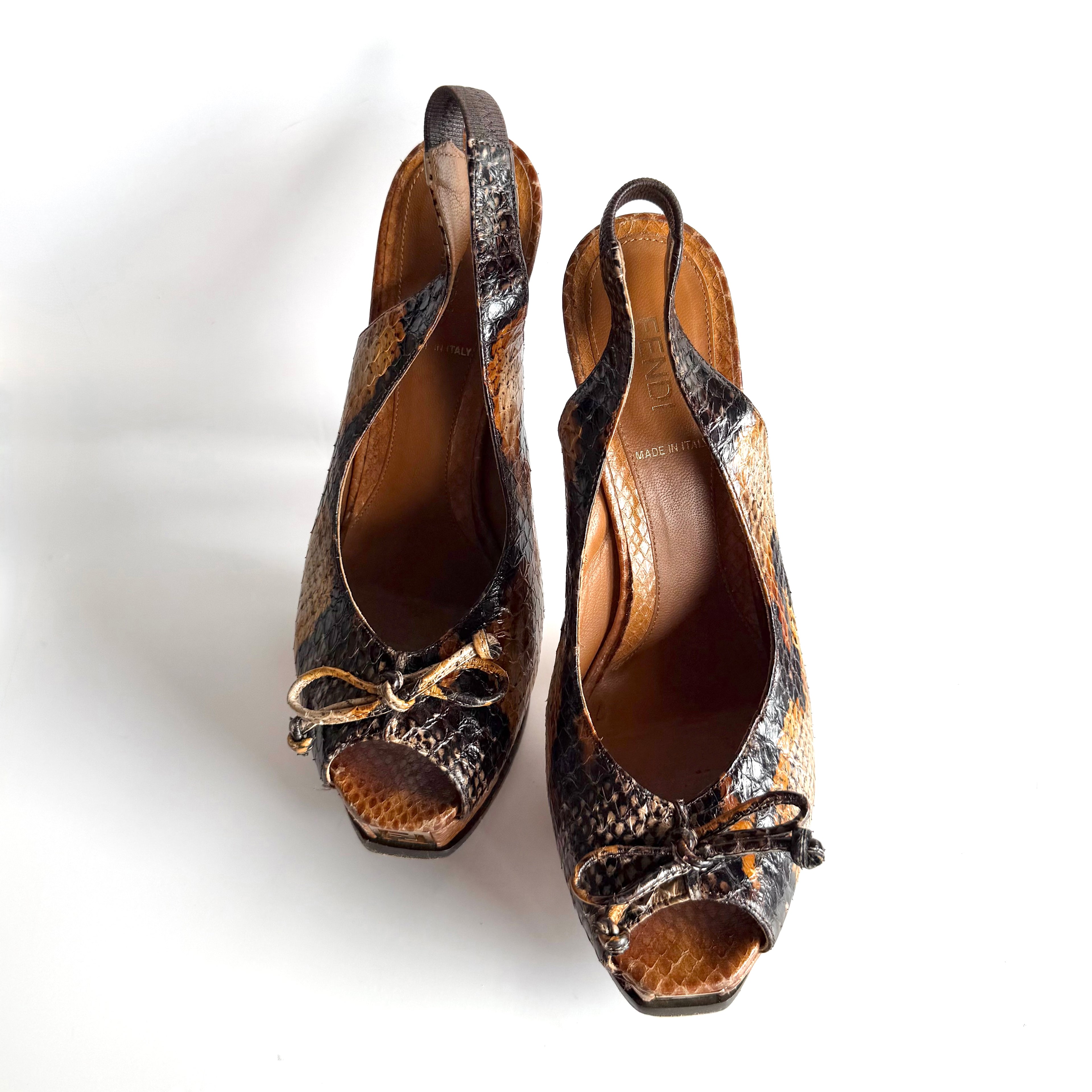 Vintage Fendi Python Slingback Platform Peep Toe Heels (37)
