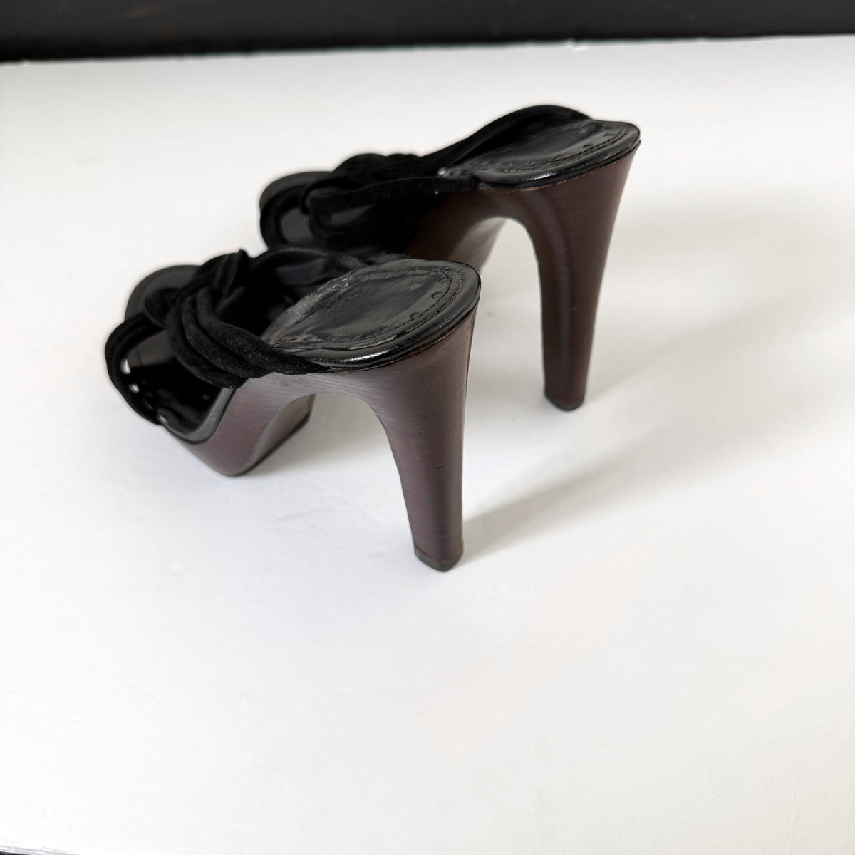 Vintage Yves Saint Laurent Black Strappy Platform Heels (36)