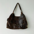 Brown Studded Shoulder Bag