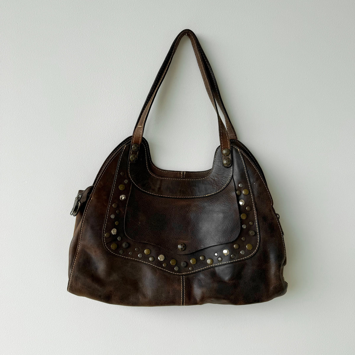 Brown Studded Shoulder Bag