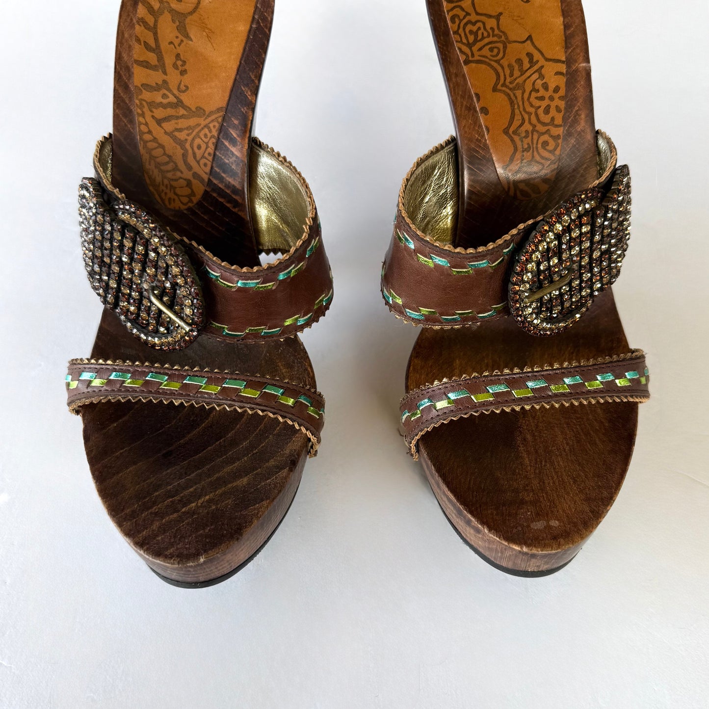 Vintage Giuseppe Zanotti Embellished Wooden Sandal Heels (6.5)