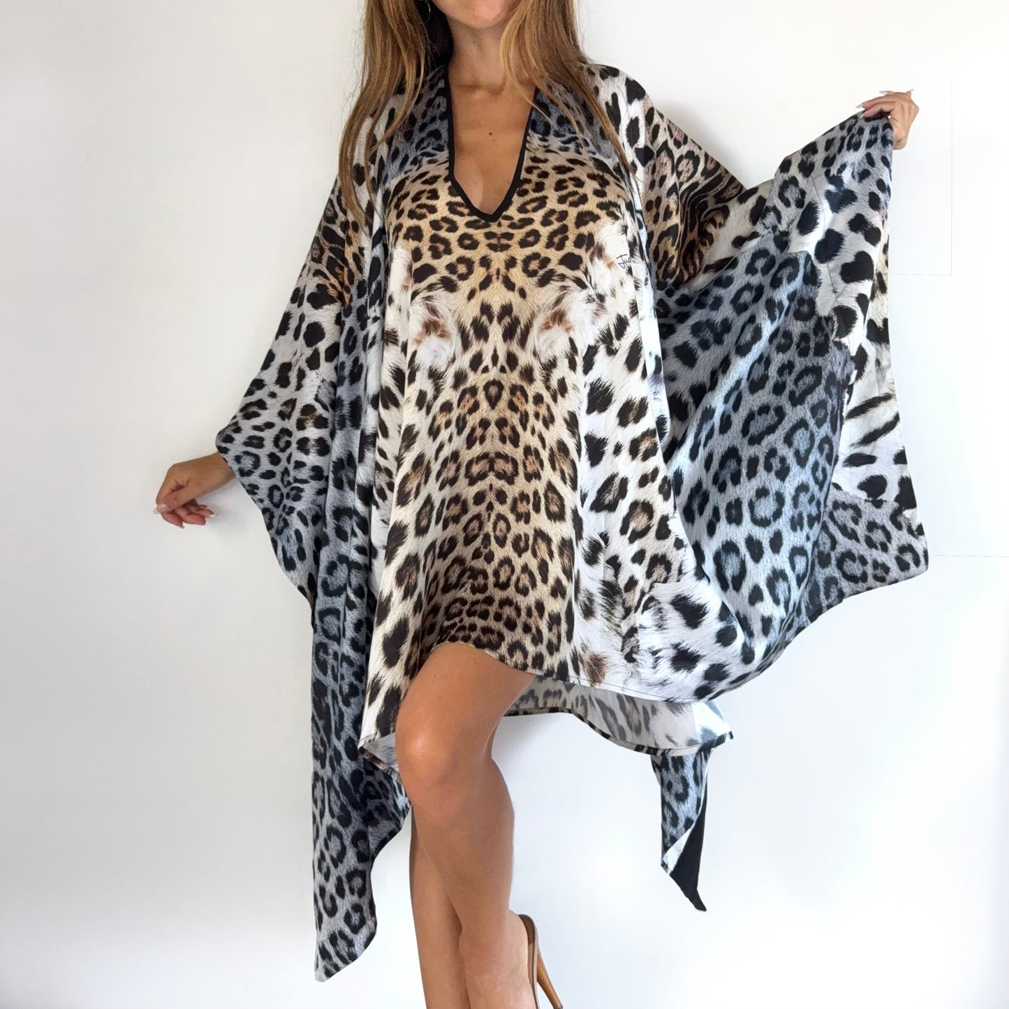 Just Cavalli Leopard Print Kaftan Mini Dress Y2K