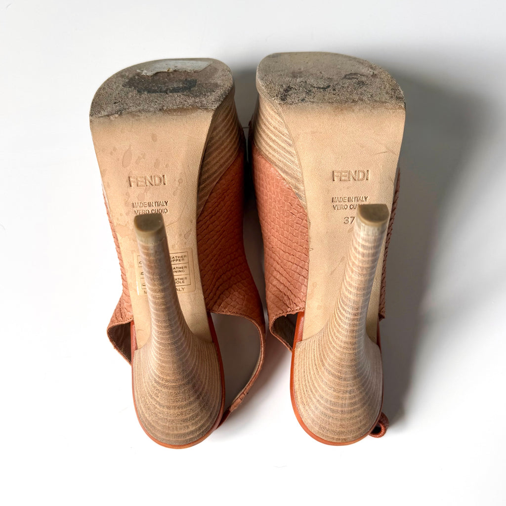 Vintage Fendi Snakeskin Peep Toe Platform Heels (37)