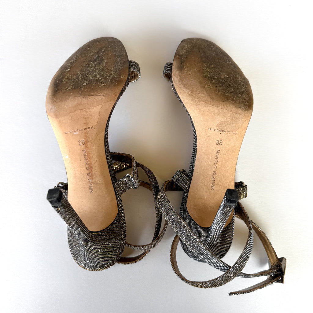 Manolo Blahnik Strappy Shimmer Sandal Heels (38)
