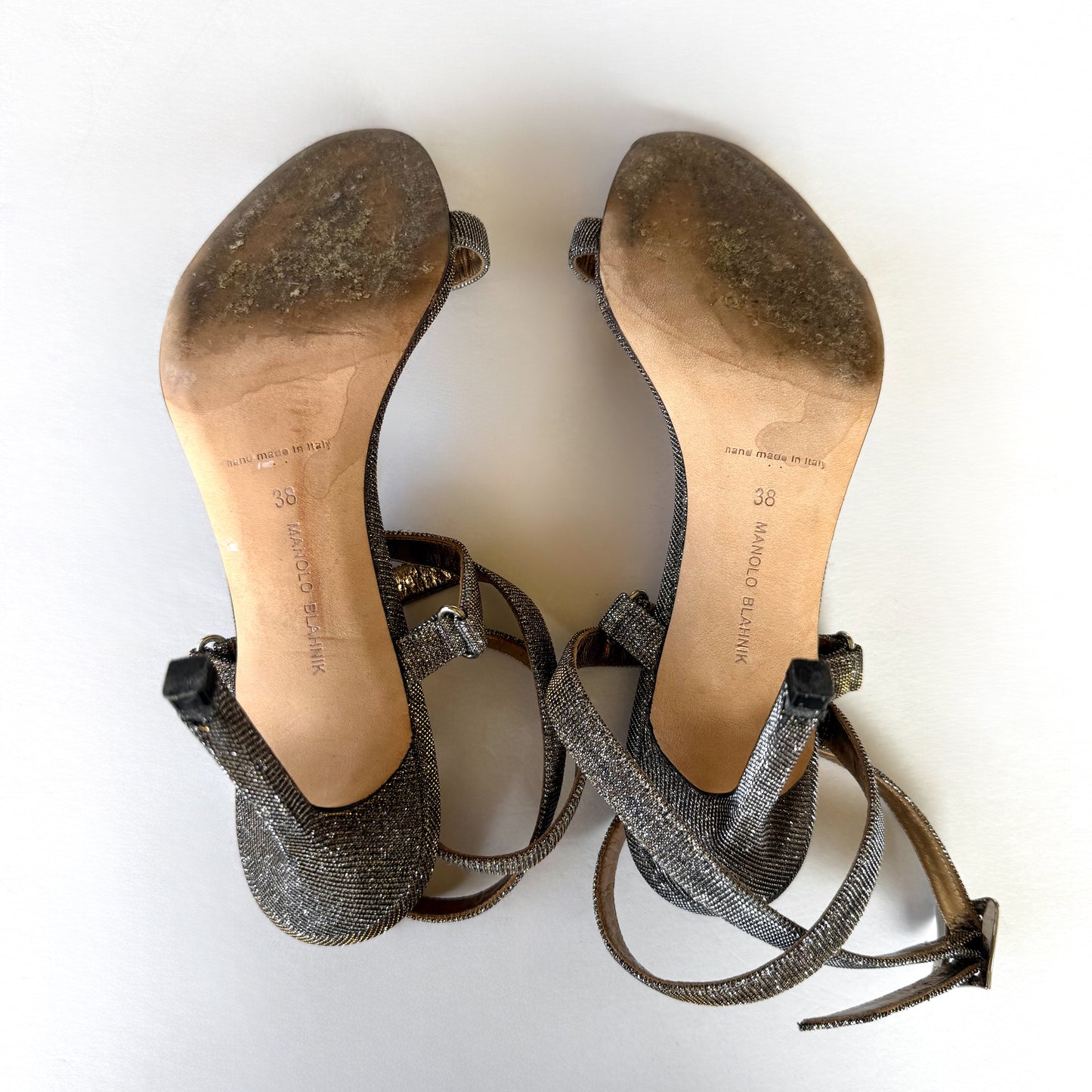 Manolo Blahnik Strappy Shimmer Sandal Heels (38)