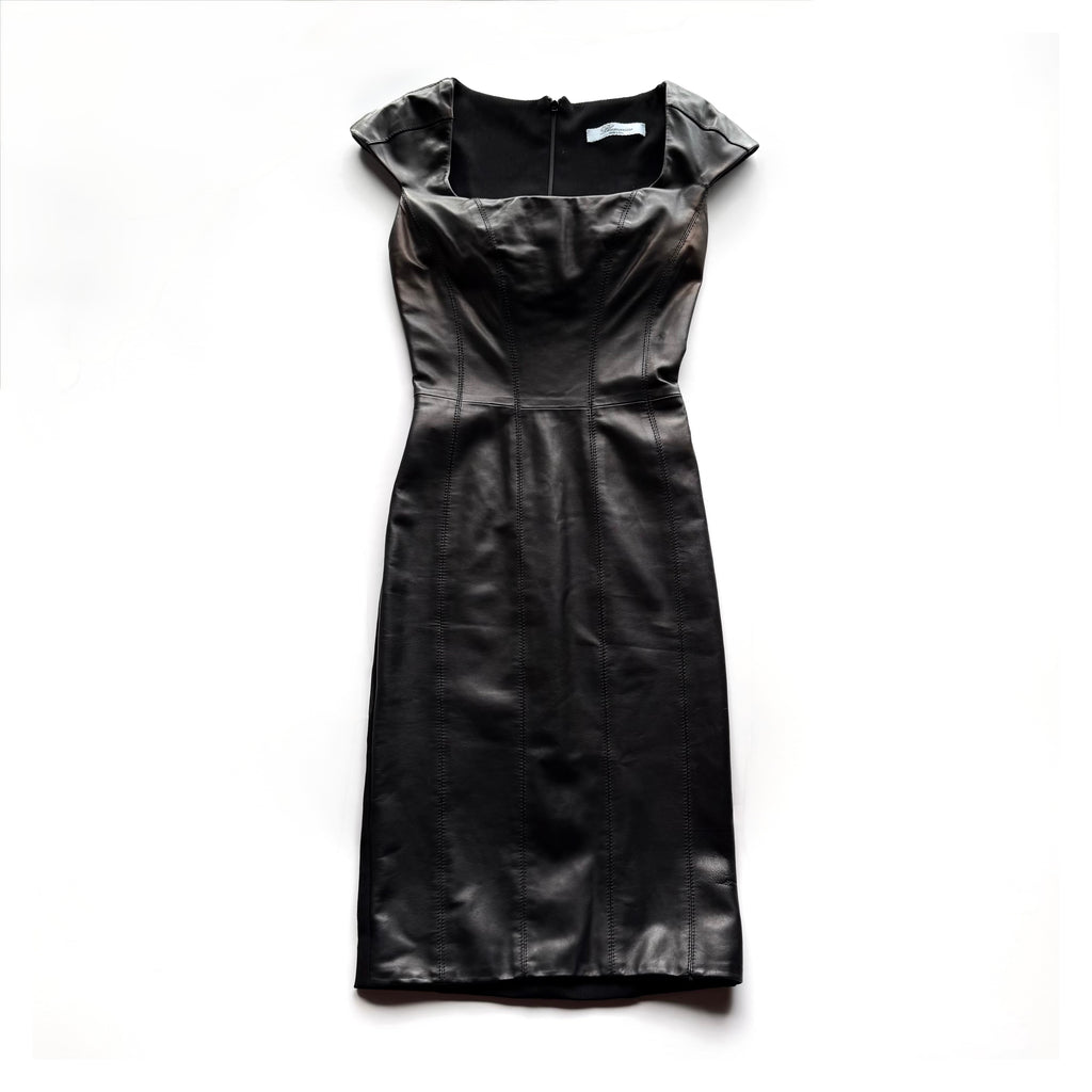 Vintage Blumarine Black Leather Bodycon Midi Dress