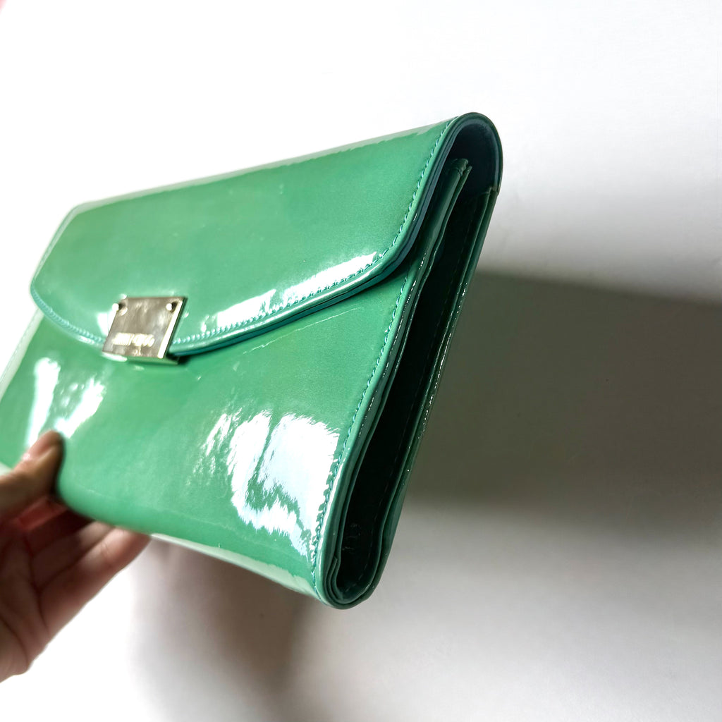 Jimmy Choo Teal Green Patent Leather Envelope Clutch