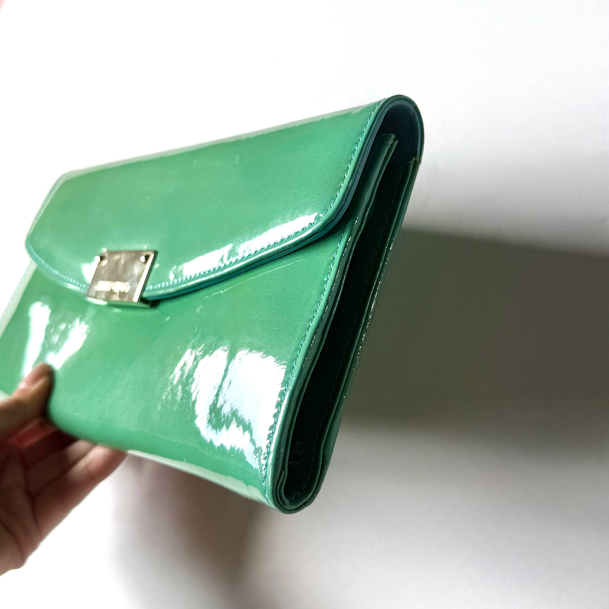 Jimmy Choo Teal Green Patent Leather Envelope Clutch