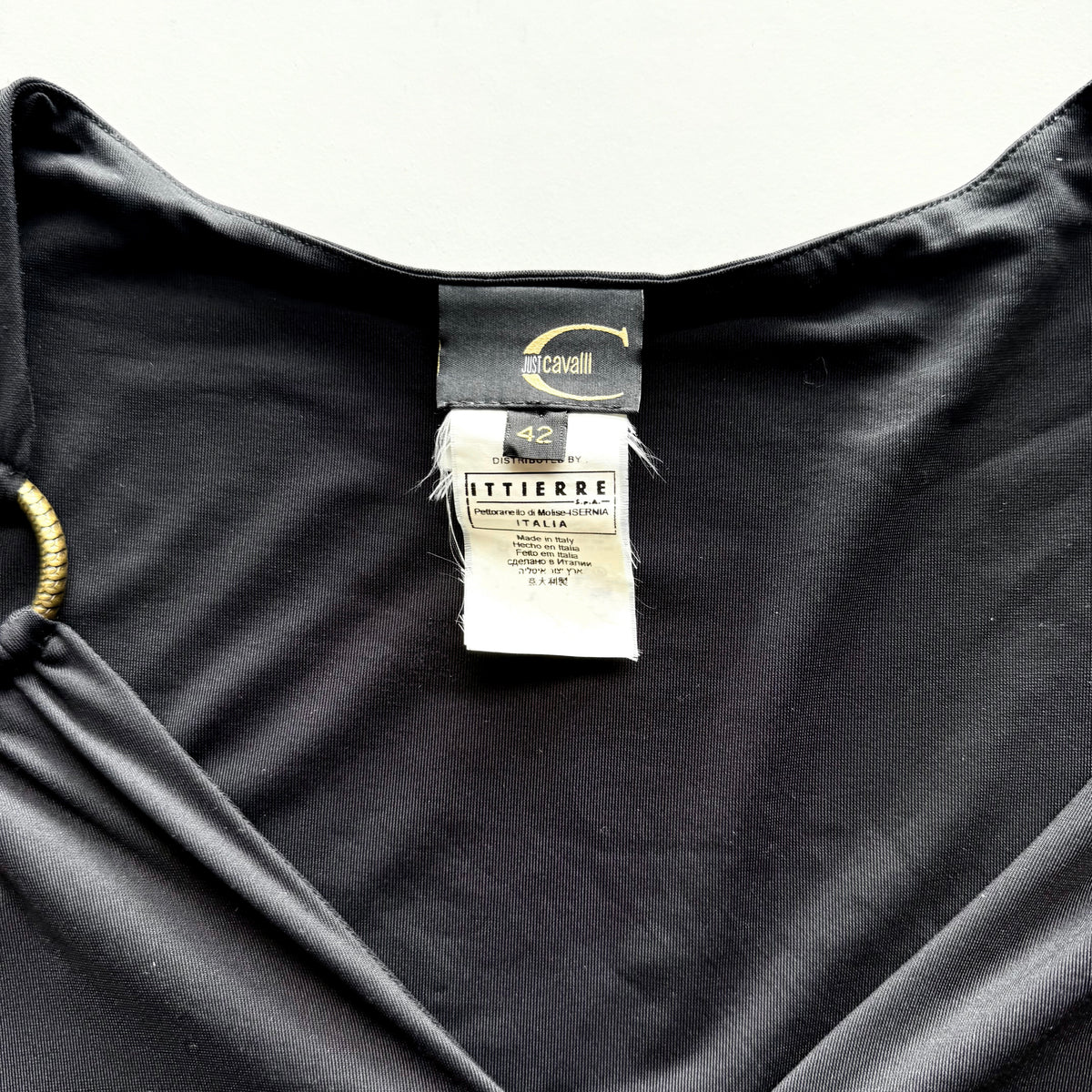 Vintage Just Cavalli Black Ruched Ruffle Sleeve Top
