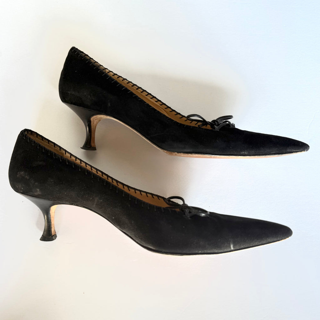 Manolo Blahnik Suede Lace Up Heels