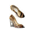 Jimmy Choo Leopard Calf Hair Peep-Toe Wedge Pumps (39)