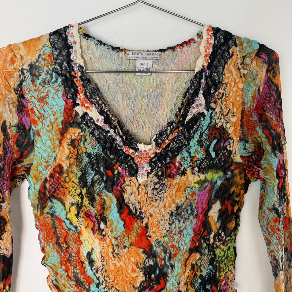 Alberto Makali Sheer Mesh Beaded Top
