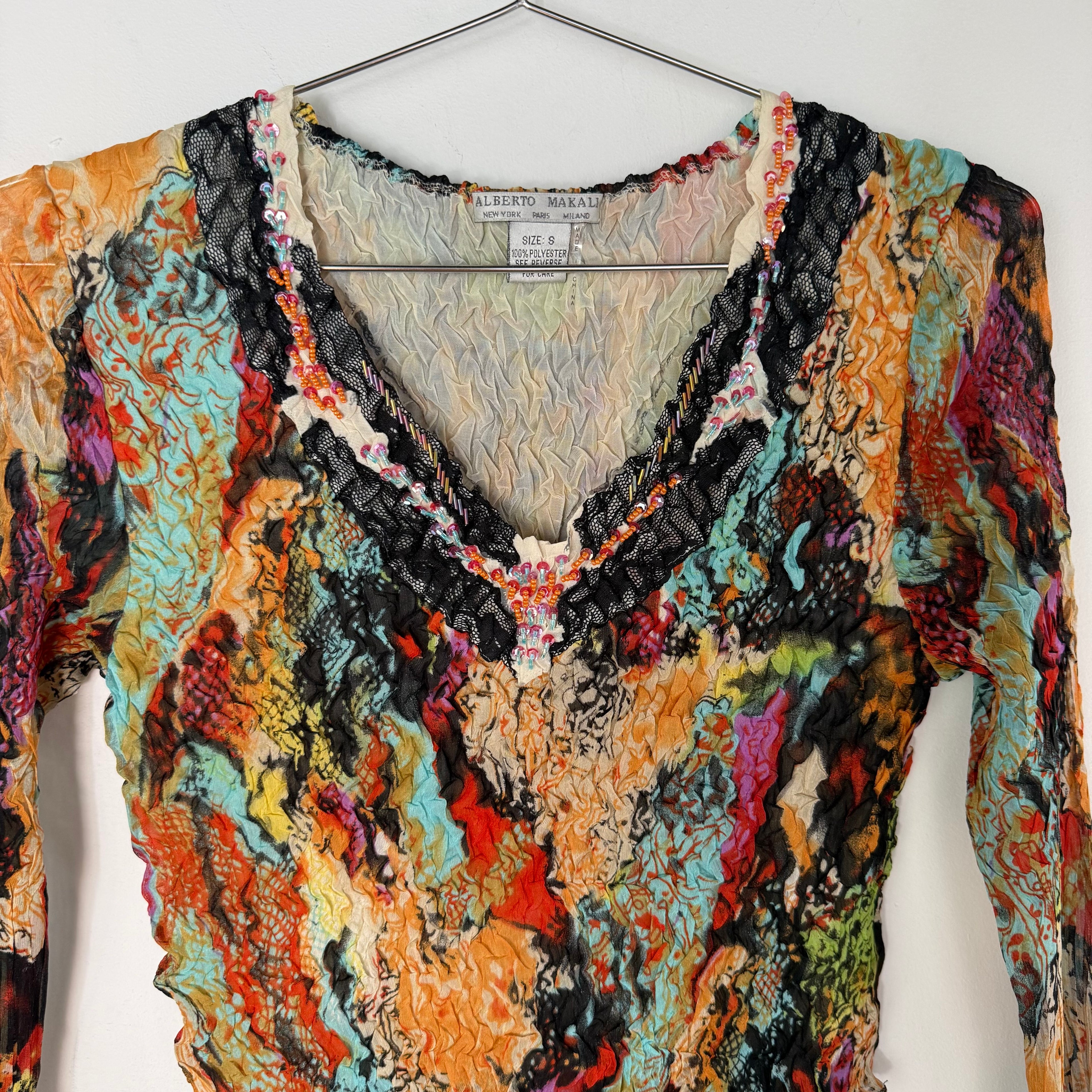 Alberto Makali Sheer Mesh Beaded Top