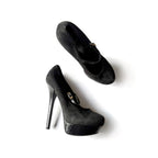 Vintage Fendi Black Suede Mary Jane Platforn Heels (39)