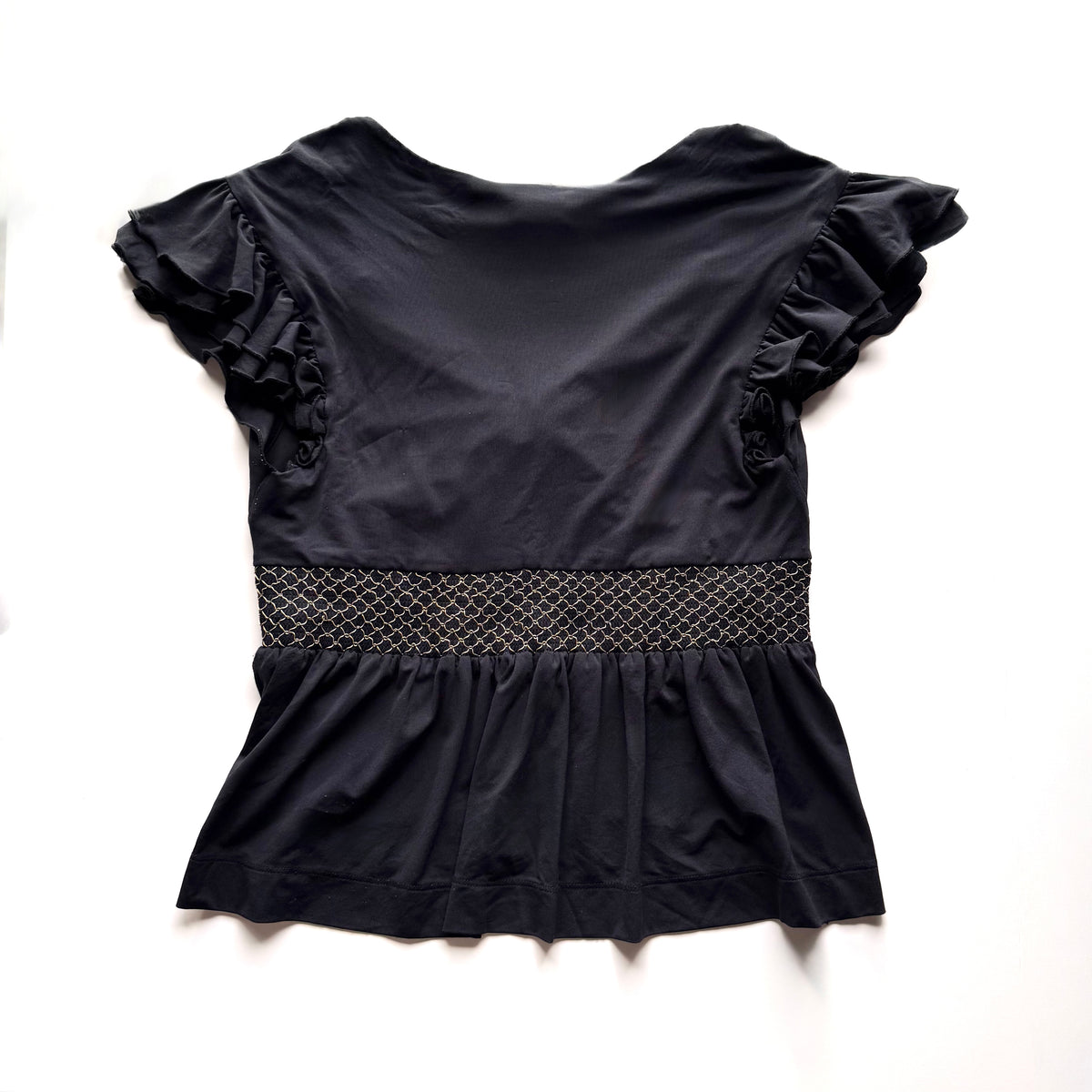 Vintage Just Cavalli Black Ruched Ruffle Sleeve Top