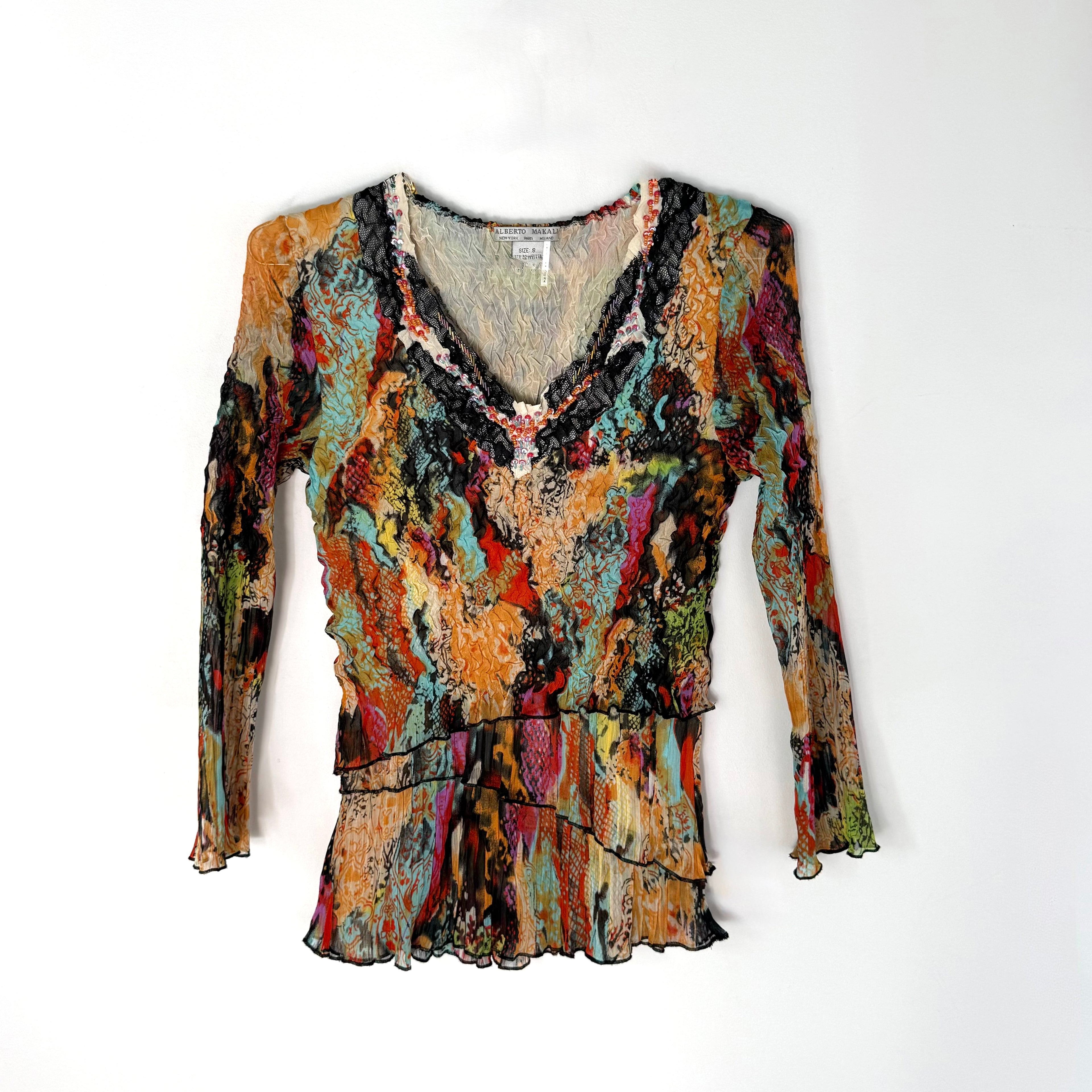 Alberto Makali Sheer Mesh Beaded Top