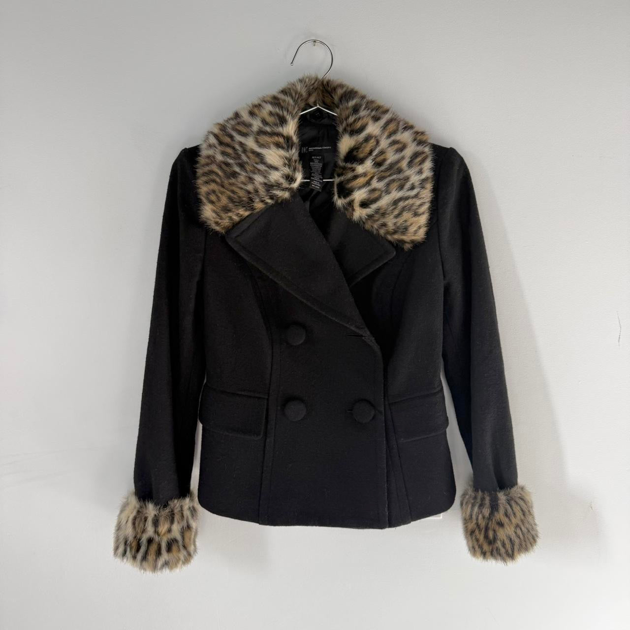 Vintage Leopard Trim Pea Coat