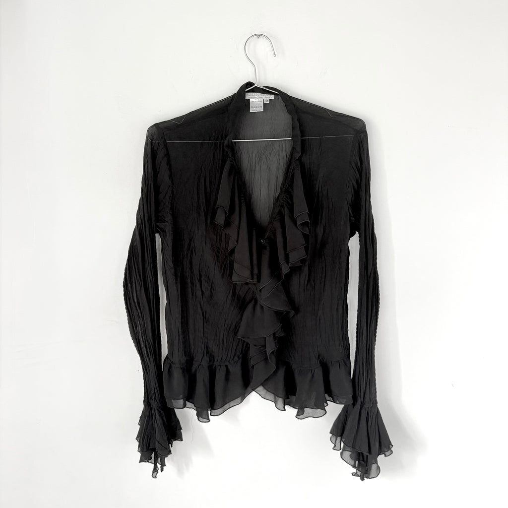Vintage Black Sheer Ruffle Blouse