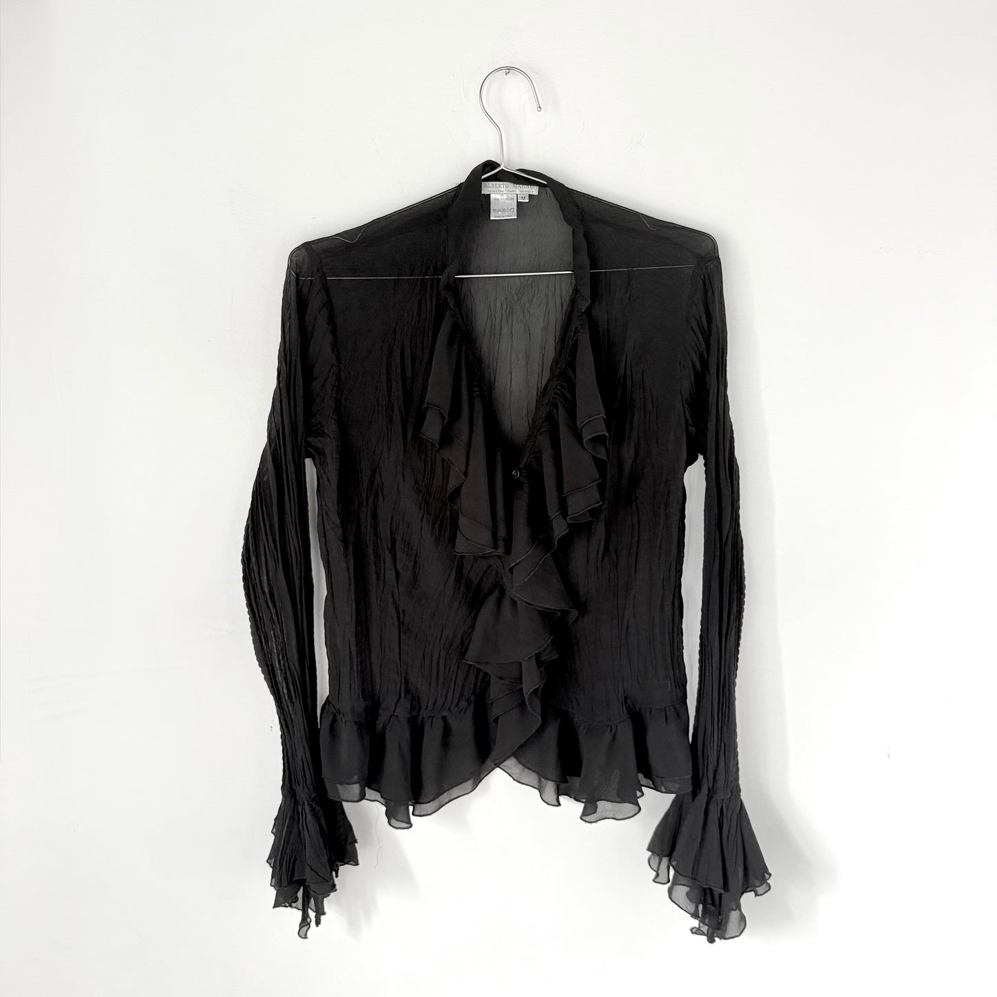 Vintage Black Sheer Ruffle Blouse