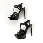 Saint Laurent Paris Black Croc Cage Platform Sandal Heels (39)