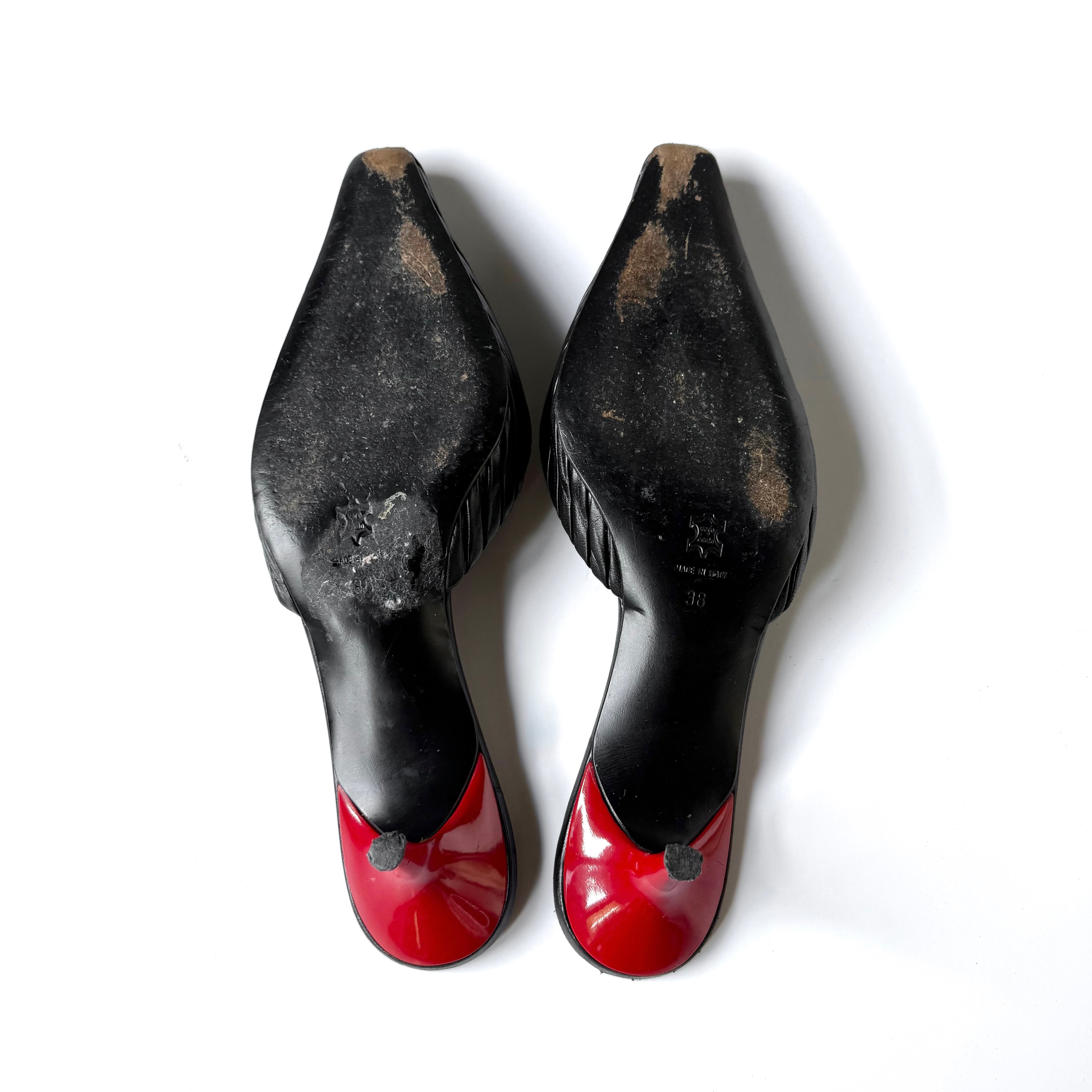 Vintage Roberto Cavalli Black Leather Kitten Heel Mules
